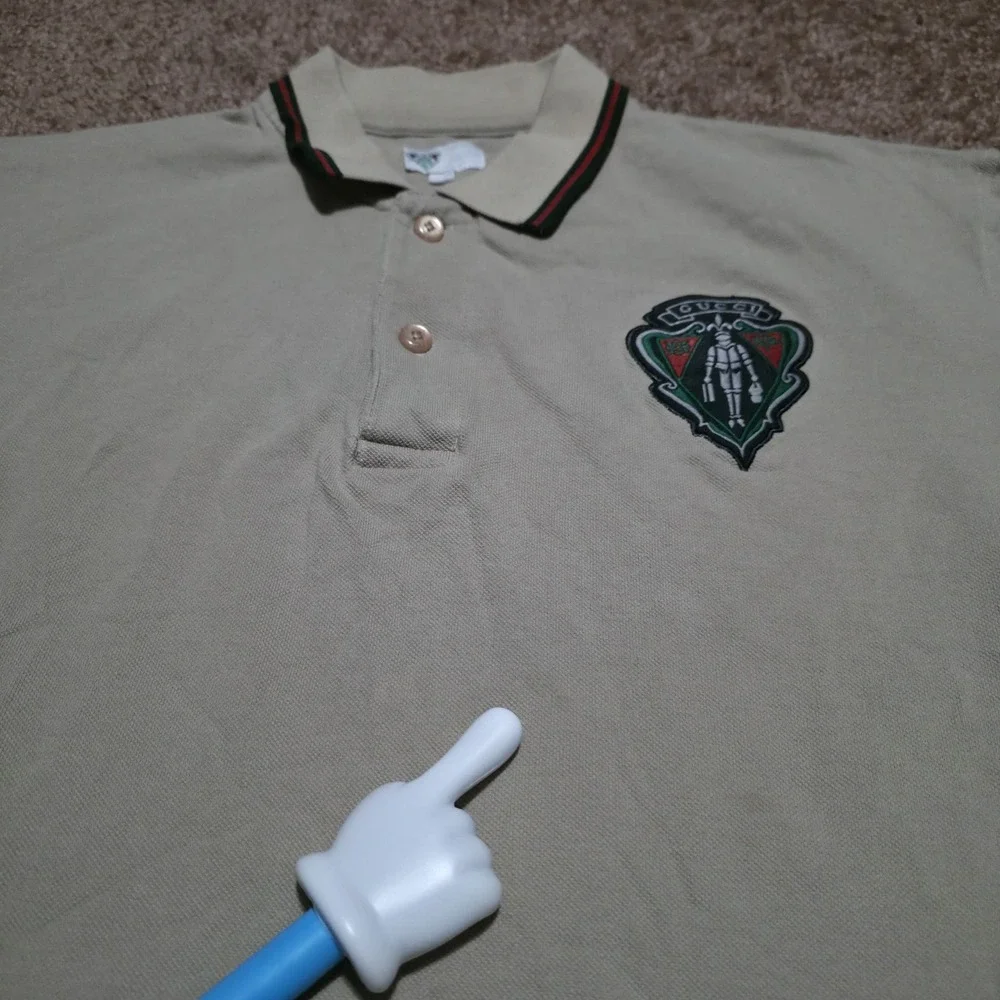 Gucci Equestrian Polo Shirt Beige Tan Made in Italy Mens Size XXL *FITS Large*